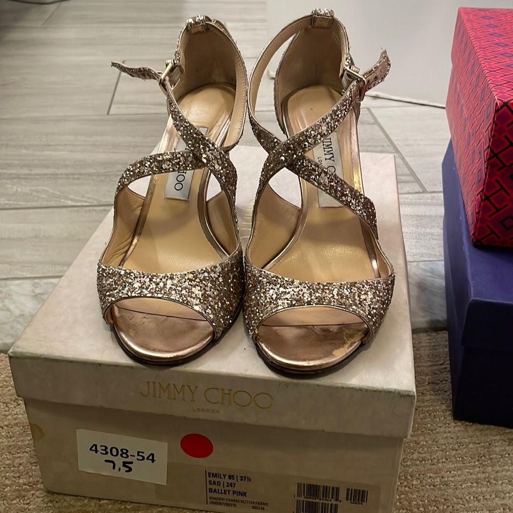 Jimmy sequin rose gold heels